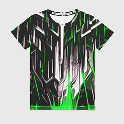 Женская футболка Зелёно-белые вертикальные полосы на чёрном фоне