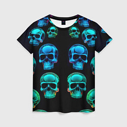 Женская футболка Neon skulls - ai art pattern