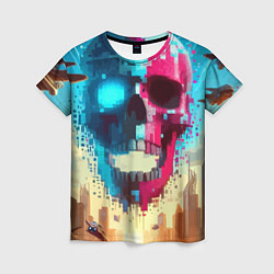 Женская футболка Cool vanguard neon cyber skull - ai art