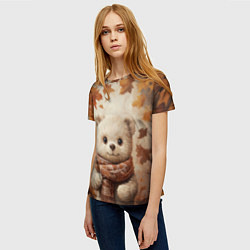 Футболка женская Белый мишка в осенней листве, цвет: 3D-принт — фото 2