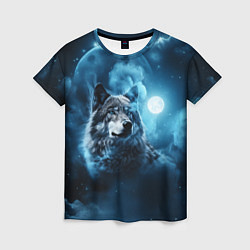 Женская футболка Волк ночное синее небо