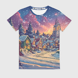 Женская футболка Снегопад в ночном городе