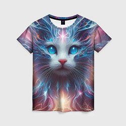 Женская футболка Fantastic blue-eyed neon kitten