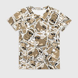 Женская футболка Патерн новогодняя капибара в бежевом