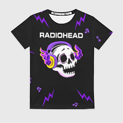 Футболка женская Radiohead неоновый череп, цвет: 3D-принт