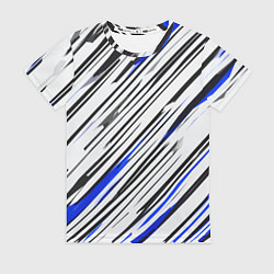 Женская футболка Диагональные чёрно-синие полосы на белом фоне