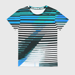 Женская футболка Сине-чёрные полосы на белом фоне