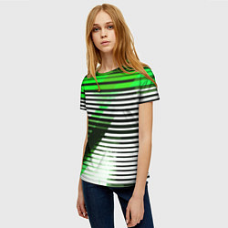 Футболка женская Зелёно-чёрные полосы на белом фоне, цвет: 3D-принт — фото 2