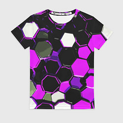 Женская футболка Розово-белые шестиугольники на чёрном фоне