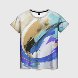 Женская футболка Абстракция коричневой и синей краски