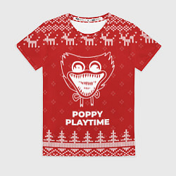 Футболка женская Новогодний Poppy Playtime с оленями, цвет: 3D-принт