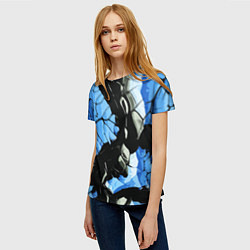 Футболка женская Чёрные линии на чёрно-синем фоне, цвет: 3D-принт — фото 2