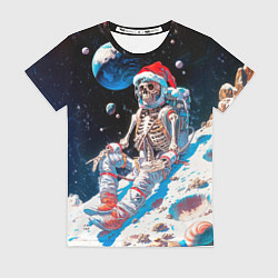 Женская футболка Санта скелет астронавт