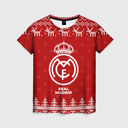 Футболка женская Новогодний Real Madrid с оленями, цвет: 3D-принт