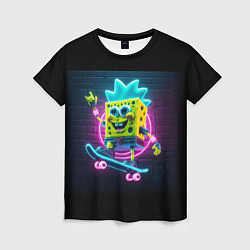 Футболка женская Sponge Bob on a skateboard - ai art fantasy, цвет: 3D-принт