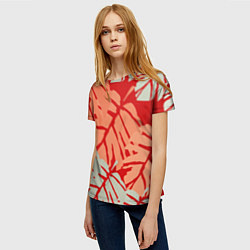 Футболка женская Отпечатки монстеры на красном, цвет: 3D-принт — фото 2