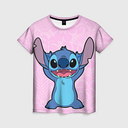 Женская футболка Stitch on a pink background