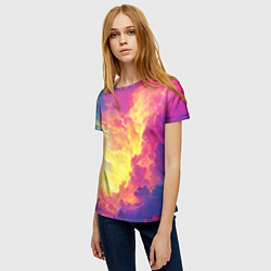 Футболка женская Розовые облака на синем небе, цвет: 3D-принт — фото 2