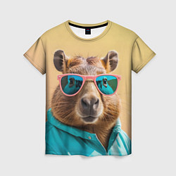 Женская футболка Модная капибара в отпуске