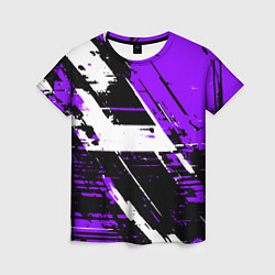 Женская футболка Diagonal black and white stripes on a purple backg