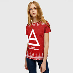Футболка женская Новогодний Thirty Seconds to Mars с оленями, цвет: 3D-принт — фото 2