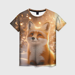 Футболка женская Рыжая лисичка в снежном лесу, цвет: 3D-принт