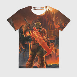 Женская футболка Doom slayer and tower Doom
