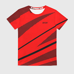 Футболка женская Sport красный с чёрным полосами, цвет: 3D-принт