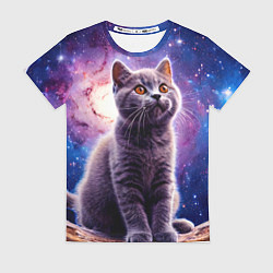 Футболка женская Британская короткошёрстная кошка в космосе, цвет: 3D-принт