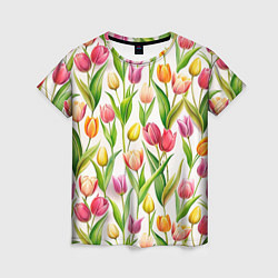 Футболка женская Тюльпаны на белом фоне, цвет: 3D-принт