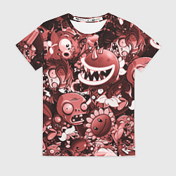 Футболка женская Растения против зомби в красном цвете, цвет: 3D-принт