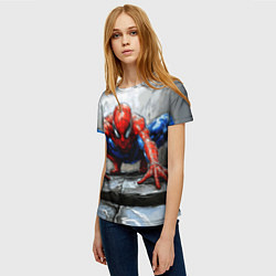 Футболка женская Человек-паук палзет на стене, цвет: 3D-принт — фото 2