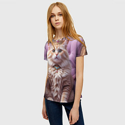 Футболка женская Кот с короной и шампанским, цвет: 3D-принт — фото 2