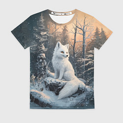 Футболка женская Белый лисенок в зимнем лесу, цвет: 3D-принт