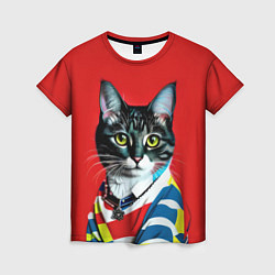Футболка женская Милая кисуля в модном пуловере - поп-арт, цвет: 3D-принт