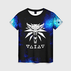 Футболка женская Ведьмак лого синие краски, цвет: 3D-принт