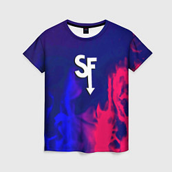 Женская футболка Sally face neon flame