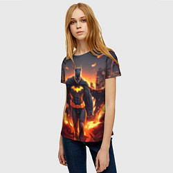 Футболка женская Бэтмен - летучие мыши и огонь, цвет: 3D-принт — фото 2
