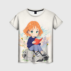 Женская футболка Аниме девушка и книга