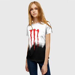 Футболка женская Monster energy чёрно белые краски, цвет: 3D-принт — фото 2