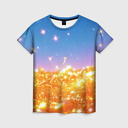 Женская футболка Золотые шарики на голубом фоне