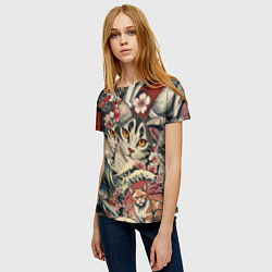 Футболка женская Котики и рыбки в сакуре, цвет: 3D-принт — фото 2
