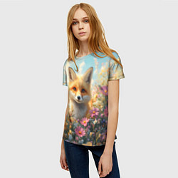 Футболка женская Лиса в цветочном поле, цвет: 3D-принт — фото 2