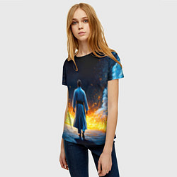 Футболка женская Айкидоист в огне и синий дым, цвет: 3D-принт — фото 2