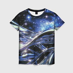 Футболка женская Закрученные линии и звезды - космическая абстракци, цвет: 3D-принт