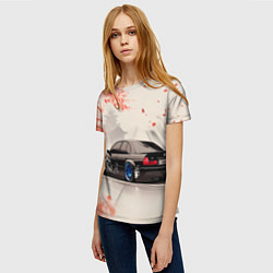 Футболка женская Черная БМВ и сакура, цвет: 3D-принт — фото 2