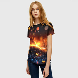 Футболка женская Оранжевое боке на черном, цвет: 3D-принт — фото 2