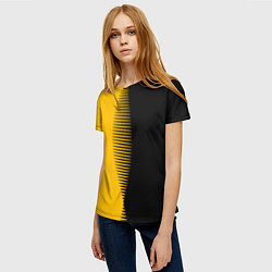 Футболка женская Чёрно-жёлтый пополам с переходом, цвет: 3D-принт — фото 2
