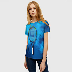 Футболка женская Теннисная ракетка в синем дыму, цвет: 3D-принт — фото 2