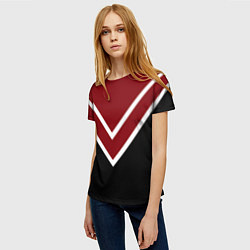 Футболка женская Красный с чёрным и белые полосы, цвет: 3D-принт — фото 2